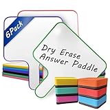 6 Pack Small Dry Erase Whiteboard- 10''X 8'' Dry Erase Paddles with Handle Double-Sided Mini White Board with 6 Colorful Erasers for Home Classroom and Office Writing Board