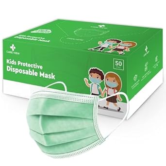 Careview KIDS 4 Ply Disposable Face Masks Pack of 50, Green Color, (KIDS-4PLY-MASK)