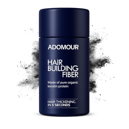Image of Adomour Hair Building Fiber 14g | Keratin Fibers for Thin, Fine & Thinning Hairs | Natural Coverage | Instant Thickening & Volumizing | Bald Spot Cover Up Hair Fiber Powder for Men & Women (Black)