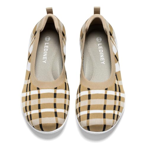 Image of LEDINEY Women's Flats Slip On Go Walk Shoes for Women Comfortable Walking Sneakers Knit Low Wedge Dressy Ballet Shoes Zapatos para Mujer