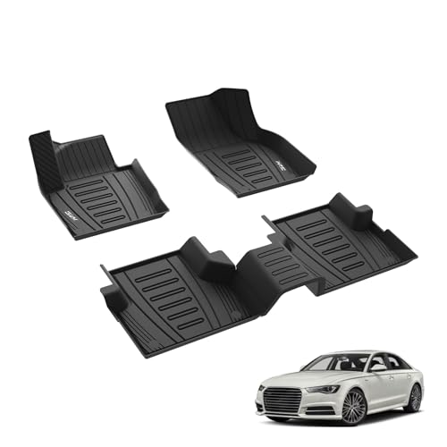 3W Fußmatten für Audi A6 Sedan-Avant C8 4K 2019-2025, TPE Allwetter Maßgeschneiderte Gummimatten für Audi A6 1. und 2. Reihen Komplettset Auto Fussmatten Zubehör, Schwarz Antirutschmatten 2.