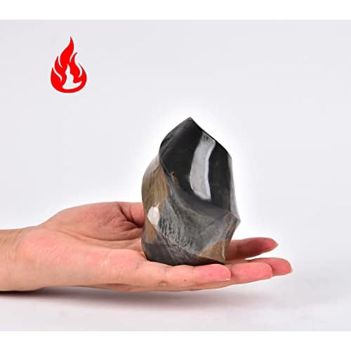 AMOYSTONE Small Crystal Flame Shape Tower Natural Decorative Stone Tower Wand Healing Home Decors Witchcraft Grey Tower 0.6-0.8 LBS Small Gray