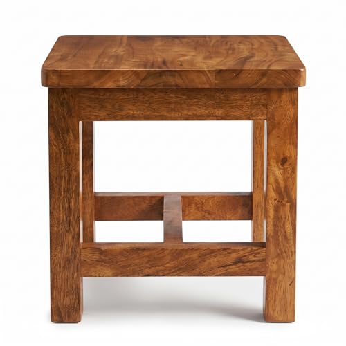 Image of CARTADEN Wooden Stool for Sitting, 11.5 in Solid Wood Chair Footrest Crafted Hand-Painted Stool for Living Room Bedroom Playroom Furniture Step Stool for Adult Toddler Children Square Corner