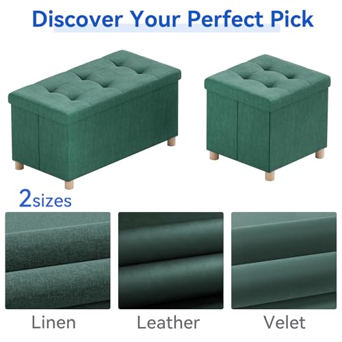 Image of BRIAN & DANY 30 Inches Folding Storage Ottoman Bench, Ottoman with Storage Bench for Bedroom, Living Room, Entryway, Foot Rest with Legs, Dark Green