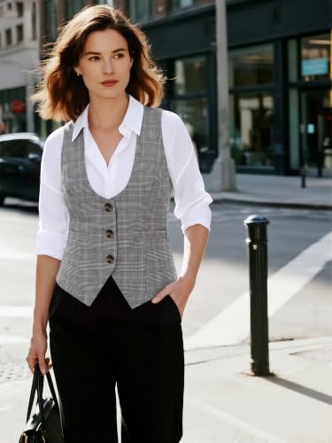Image of GRACE KARIN Women's Suit Vest Top, Dressy Casual Sleeveless Button Waistcoat, Fromal Steampunk Blazer for Work Office