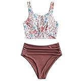 ZAFUL Damen High Waisted Floral Sommer Swimwear Tankini Braun XL