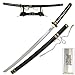 Kill Bill Bride's Sword Replica Movie Katana with Lion Engraved Blade, Carbon Steel, 41.25 Inches, Black Hardwood Saya, Display Stand Included
