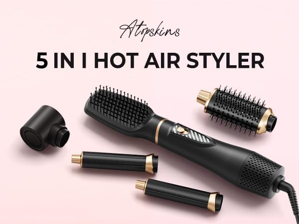 Miniatura 2 de Juego de cepillos secadores 5 en 1, estilizador profesional de aire caliente de 1000 W, cepillo secador de pelo iónico, 3 ajustes de calor, rizado