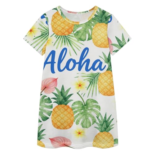 Vestidos de verano para niñas de 2 a 8 años casuales con estampado de piña de Hawái