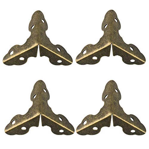 Image of uxcell Box Corner Protector Bronze Tone Vintage Triangle Frame Corner Edge Protector for Desks Jewelry Box Furniture Guard Pack of 4