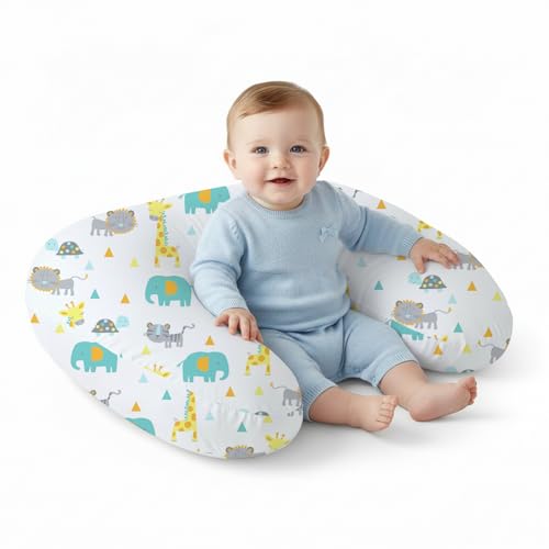 Image of Little Grape Land Nursing Pillow, Upgraded Breast Feeding Pillow for Mom, Breastfeeding Bottle Feeding for 0–16 Months, Machine Washable Cover with Firm Breathable Filling for Tummy Time, Animals