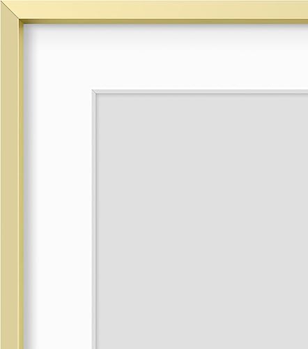 Vista 336 de Golden State Art - Marco de fotos de aluminio satinado clásico de 8 x 10 con alfombrilla de color marfil para fotos de 5 x 7 y cristal real, Dorado