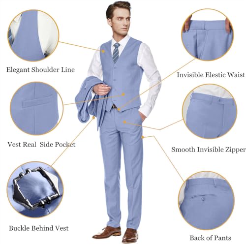Image of Men's Slim Fit 3 Piece Suit Two Button Business Wedding Dress Tux Suit Set Jacket Vest Pants with Tie