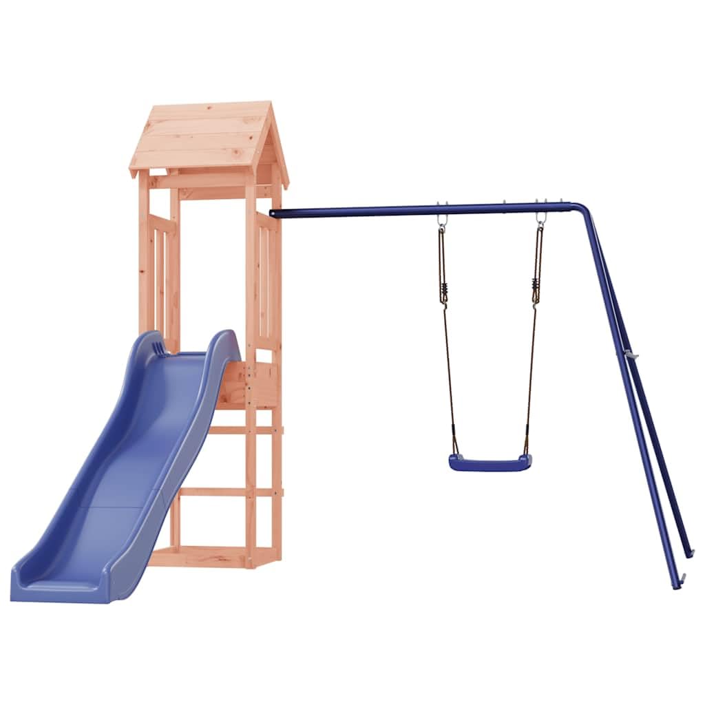 Wieża z litego drewna z daglezji z podestem 90 cm, falista zjeżdżalnia, pojedyncza huśtawka, piaskownica do ogrodu, na podwórko, taras, dla dzieci w wieku od 3 do 8 lat