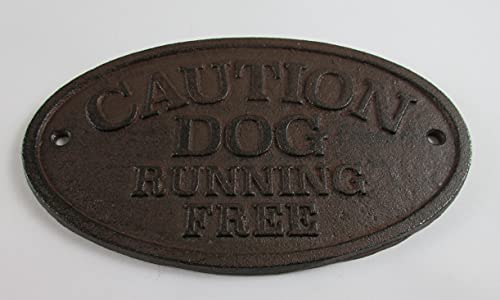 UD Cast Iron Caution Dog Running Free Sign