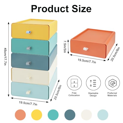 Schreibtisch Schubladenbox, Stapelbarer Organizer Drawer mit Etiketten, Große Kunststoff Office Bastel Aufbewahrungsbox für Schreibwaren, Schminke (4pcs 4 colour)