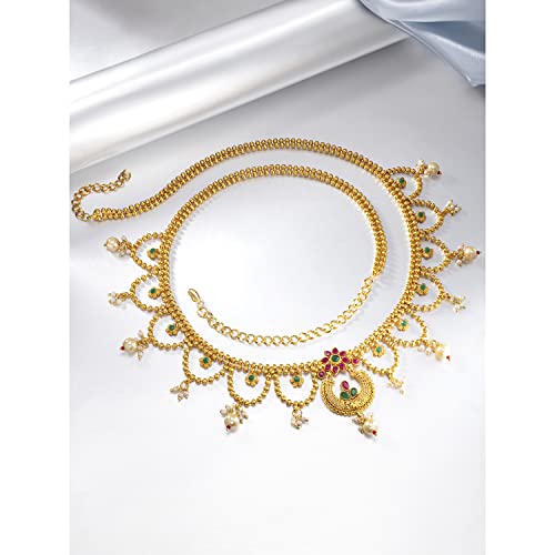 Aheli Traditional Ethnic Wedding Kamar Band Kamar Patta Belly Waist Chain with Faux Stone Pearl Fashion Jewelry Gift for Women3