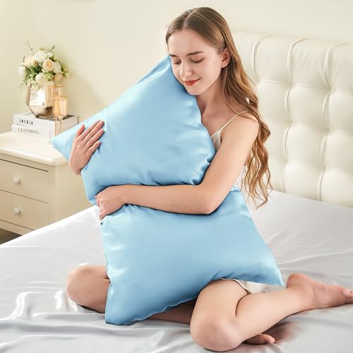 Image of INFIIXSO Silk Pillowcase Light Blue 2PC 20 inchx30 inch