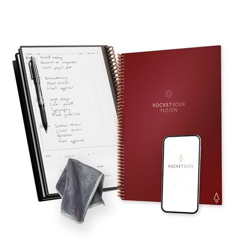 Image of Rocketbook Fusion Reusable Undated Productivity Planner, Letter Size 8.5x11, Maroon - Goals, Monthly and Weekly Calendar, Daily To-do List, Lined and Dotted Notes Pages (Pack of 32)