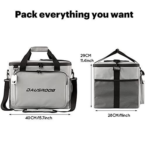 DAUSROOB 50 CAN Cooler Bag Lunch Bag Insulated and Collapsible Large Lunch Box 32L Leakproof Softside Cooler Portable Tote for Camping/Shopping/BBQ/Family Outdoor Activities（Grey） - Thumbnail 5