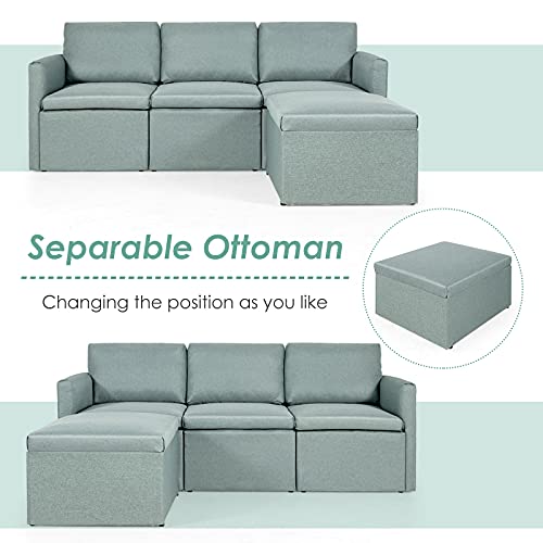 Giantex Convertible Sectional Sofa Couch, Modern L-Shaped Sectional Couch 3-Seat Sofa With Reversible Chaise, Spring Support Large Weight, Linen Fabric Corner Sofa Sets For Apartment, Dorm #TOP6
