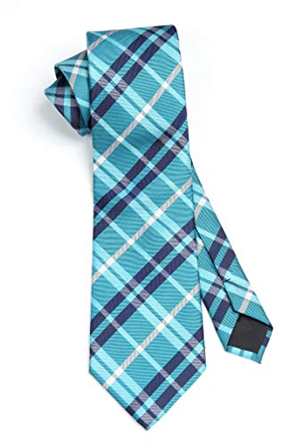 Image of HISDERN Mens Ties Plaid Tie and Pocket Square Set Classic Woven Formal Checkered Neckties & Handkerchief Wedding Party