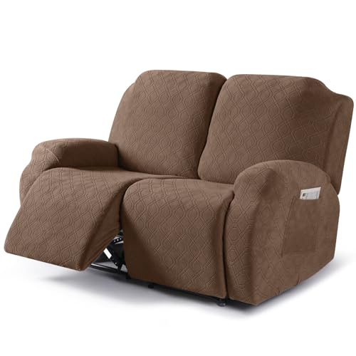 Image of VANSOFY Oversized Recliner Cover, 2-Pieces Stretch Reclining Couch Cover with Pockets Loveseat Sofa Slipcovers Soft Washable Furniture Protector for Dogs Cats(Light Coffee)