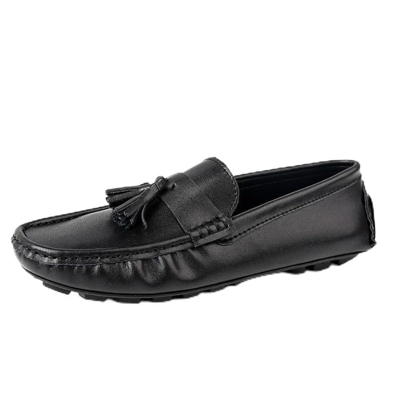 Mens Loafers Solid Color Round Toe Leather Driving Style Loafer Anti-Slip Flexible Resistant Fashion Casual Slip On