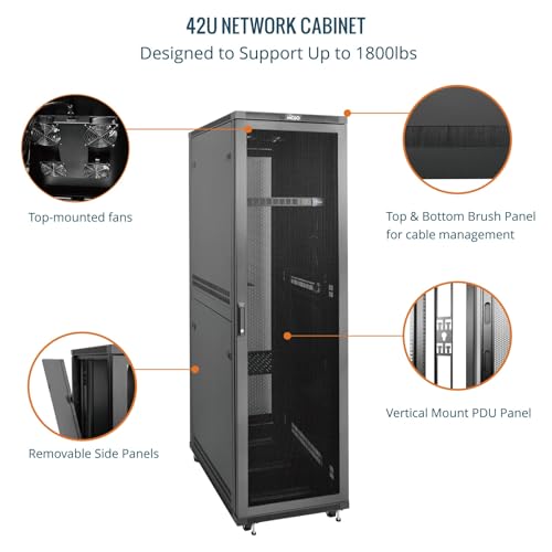 Image of Tecmojo 42U Server Rack Network Cabinet 39.4 inch D x 23.6 inch W, Locking Data Cabinet Enclosure for 19 inch Server, Networking, AV & IT Equipment, Mesh Door, Black