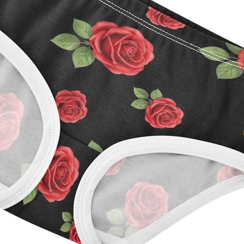 Cotton Girls Underwear Toddlers Red Roses Green Leaves Black Cute Panties Girl Personalized Briefs Girls Undies 2t4