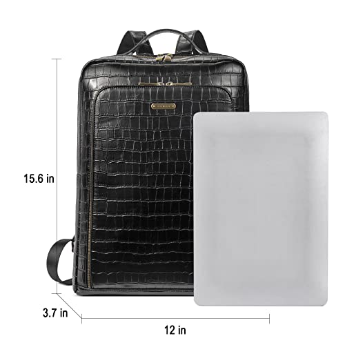 Image of CLUCI Leather Laptop Backpack for Women 15.6 inch Computer Bag Large Travel Vintage Daypack Business Bags Stone Pattern Black