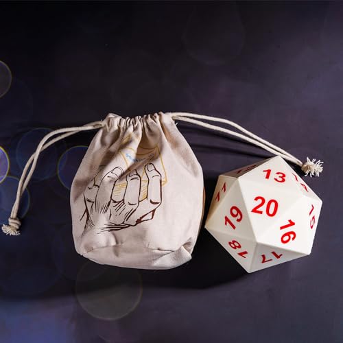 KSNDie Large D20 Foam DND Dice, 80mm Spindown D&D RPG 20 Sided Dice with Drawstring Bag for Dungeons and Dragons Role Playing Games ?White ?
