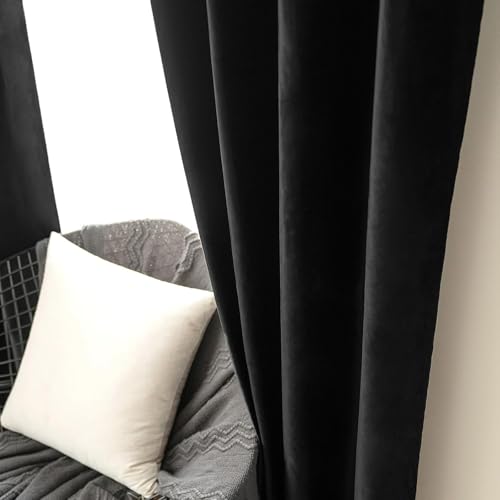 Image of MIULEE Black Velvet Curtains 52x72 inches 2 Panels Luxury Blackout Curtains | Thermal Insulated, Super Soft Window Drapes for Bedroom Living Room, Rod Pocket & Back Tab, Halloween Decor