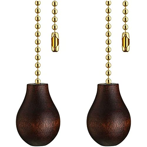 Image of Ceiling Fan Chain Pulls Extenders Decorative Ornaments 12 Inches Walnut Color Wooden Pendant Pull Chain Extension for Ceiling Light Lamp Fan Chain 2 Pcs (Brass Pull Chain)