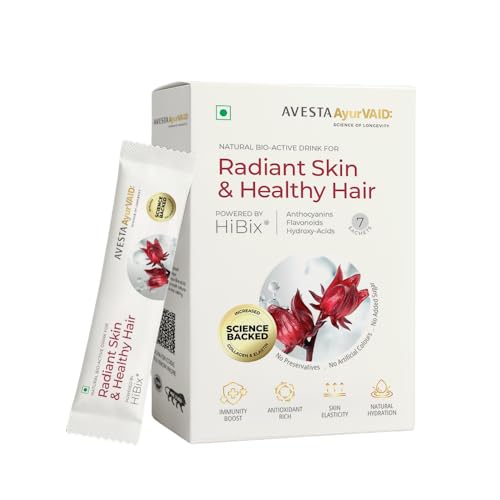 Image of AvestaAyurVAID Radiant Skin & Healthy Hair - Powered by HiBix | Bioactive Hydration Drink (Pack of 7) | Supports Natural Collagen & Elastin for Skin, Hair & Wellness | No Added Sugar, No Artificial Flavours, No Artificial Colours