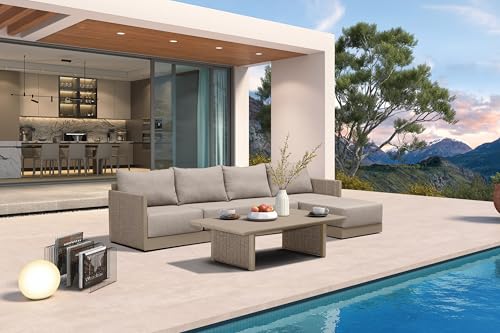 Image of PURPLE LEAF Santorini 6-PC Outdoor Sofa w /Coffee Table & Ottoman, Beige