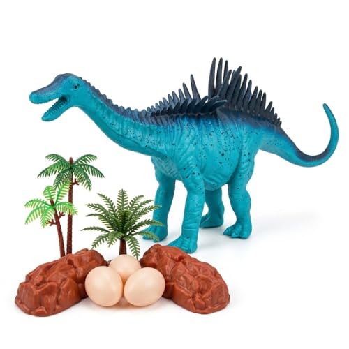 Image of ZESTHOME Big Spinosaurus Dinosaur Toy for Kids - Realistic Dino with Eggs, Rocks & Tree | Non-Toxic PVC Animal Playset for Learning & Imaginative Play (Age 3+) | 1 Dinosaur Set