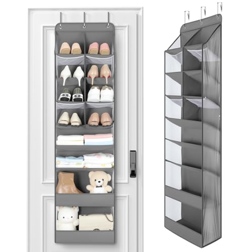 Yecaye Over the Door Shoe Organizer Hanging with Large Pockets, 8 Tier Back of Door Storage for Nursery, Closet and Bathroom, Partition Behind Door...