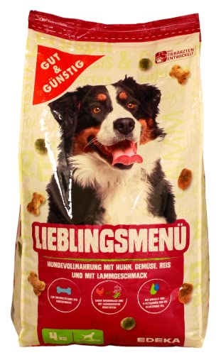 Gut & Günstig Lieblingsmenü Hundevollnahrung mit Huhn, Gemüse, Reis und Lammgeschmack, 4er Pack (4 x 4 kg)