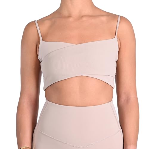 Womens Flattering Wrap Over Bralette - Low Support Non-Adjustable Straps No Cups - L - Meringue (Pink)