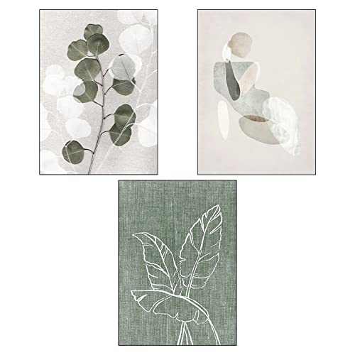 Sarah Duke 3er Design Poster Set Grüne Modern Leinwandbilder Wandbilder Kunst Bilder Blätter Bilder Set Wohnzimmer Schlafzimmer Decor Ohne Rahmen (A,30x40 cm) Cover