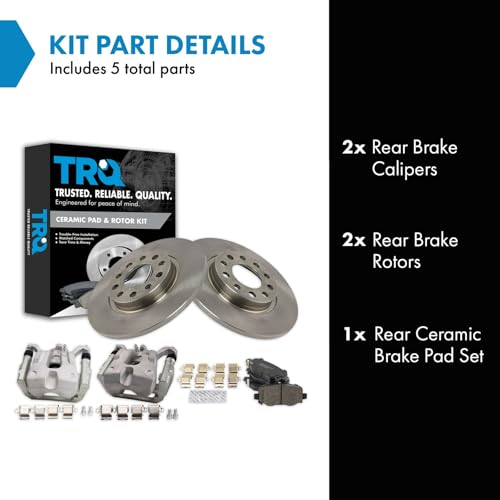 Image of TRQ Rear Brake Pad and Rotor Set Ceramic Solid Rotors Calipers