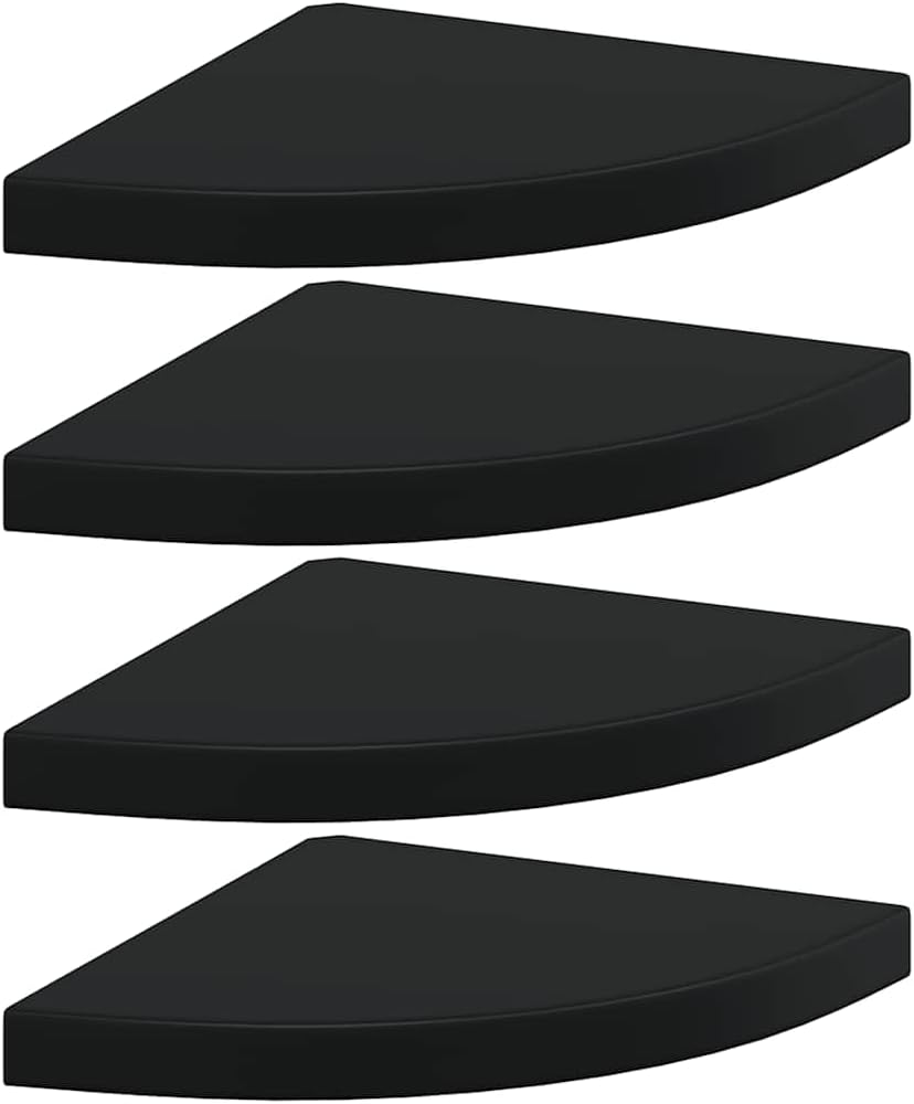 Corner Shelf Set of 4 Black Honeycomb MDF, Metal Medium Floating Wall Shelves for Living Room, Bedroom, Bathroom, Kitchen Organization and Display