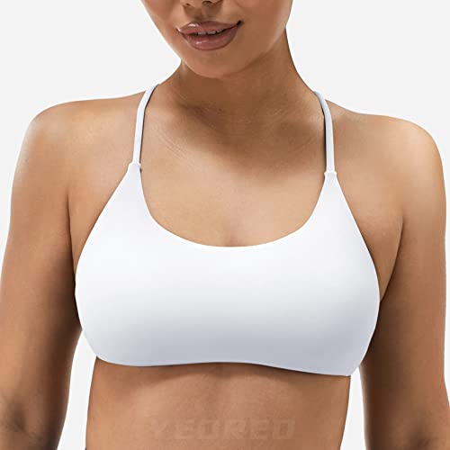 Yeoreo Pearl Women's Sports Bra Strappy Criss Cross Back Bra Removable Padded Yoga Crop Top White Xs #TOP1