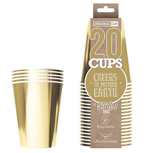 Embalagem de 20 copos de papel originais oficiais dourados | Copos de papel americano dourado 53 cl | Copos de papel recicláveis ultrarresistentes | OriginalCup®