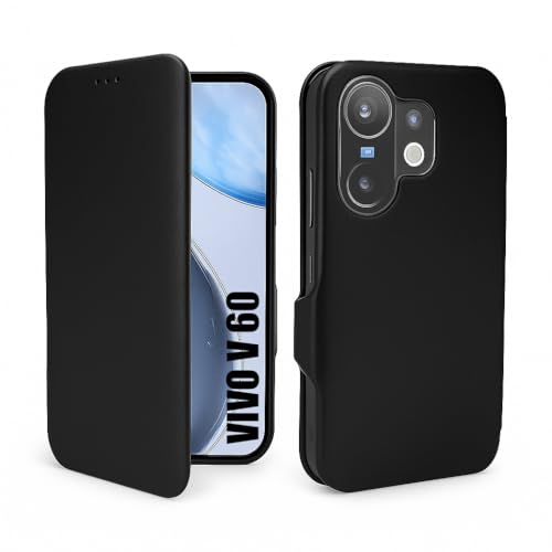 Image of Vegan Leather Flip Wallet Case for Vivo V60 5G / Vivo V60E 5G - Premium PU Cover with Card Slot, Magnetic Closure, Kickstand Stand, Durable Slim Design, Privacy Protection, Elegant Black