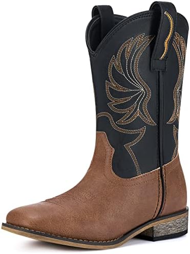 Rollda Kids Cowboy Boots for Boys Girls Western Square Toe Cowgirl Boots with Walking Heel (Toddler/Little Kid/Big Kid)
