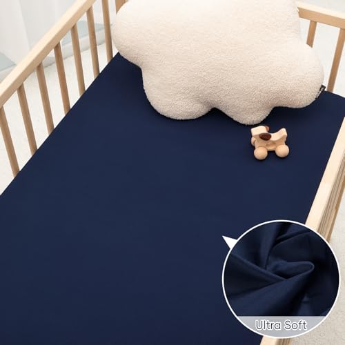 Image of PHF 3 Pack Soft Mini Crib Sheets, Dinosaur Pack N Play Sheets for Baby Boys Girls, No Slip Universal Fit for Pack N Play, Playard, Portable and Mini Crib Mattresses,Navy Dinosaur
