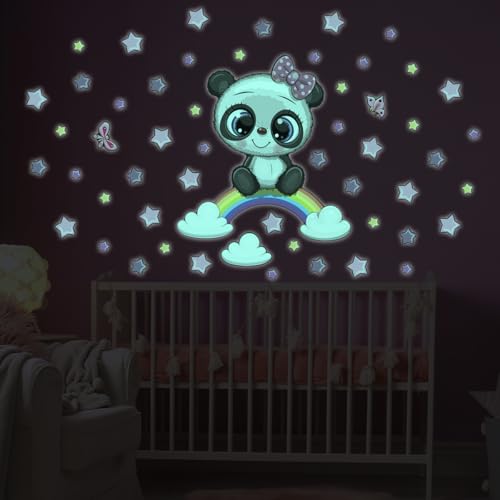 Ambiance Sticker Phosphoreszierendes Wandtattoo für Kinder, fluoreszierend, Panda, auf Regenbogen – 85 x 80 cm