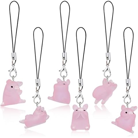 BEEFLYING 6 Pcs Phone Charms Aesthetic Y2K Cute Luminous Resin Piggy Charm Straps Cell Phone Pendants Accessories for Bag Keychain Camera Wallet Cover